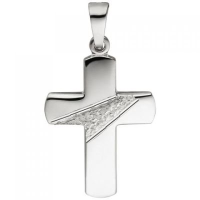 Anhänger Kreuz 925 Silber gehämmert diamantiert Kreuzanhänger | 50351 / EAN:4053258354841