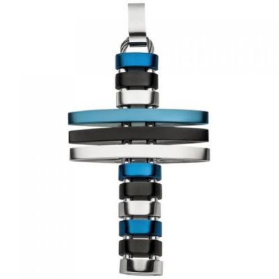 Anhänger Kreuz Edelstahl mit blauer und schwarzer PVD-Beschichtung flexibel | 51028 / EAN:4053258366875