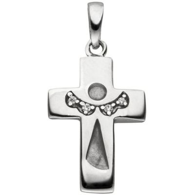 Anhänger Kreuz Schutzengel Kreuz 925 Silber mattiert 4 Zirkonia Kreuzanhänger | 51888 / EAN:4053258462584