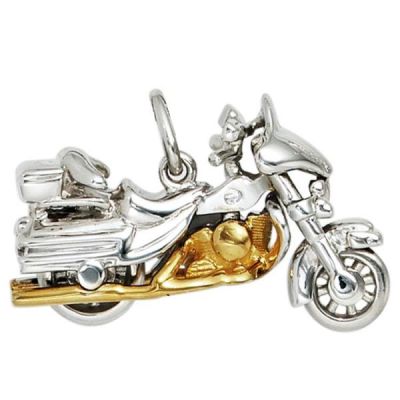 Anhänger Motorrad 925 Sterling Silber rhodiniert bicolor vergoldet | 40230 / EAN:4053258212325