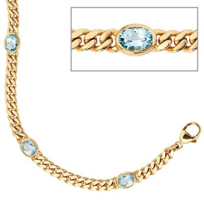 Armband 585 Gold Gelbgold 19 cm - 6,4 mm 4 Blautopase blau Goldarmband | 35849 / EAN:4053258052273