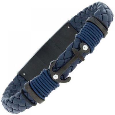 Armband Anker Leder blau mit Edelstahl 21 cm | 50586 / EAN:4053258349304