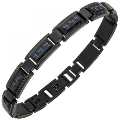 Armband Edelstahl schwarz beschichtet mit Carbon blau 21 cm | 50676 / EAN:4053258349687