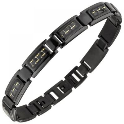 Armband Edelstahl schwarz beschichtet mit goldfarbenen Effekten 22 cm | 50683 / EAN:4053258349816