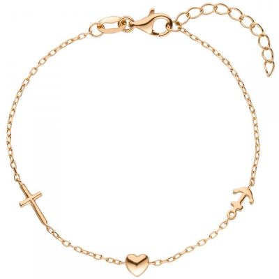 Armband Glaube Liebe Hoffnung 925 Sterling Silber rotgold vergoldet 19 cm | 54220 / EAN:4053258544884