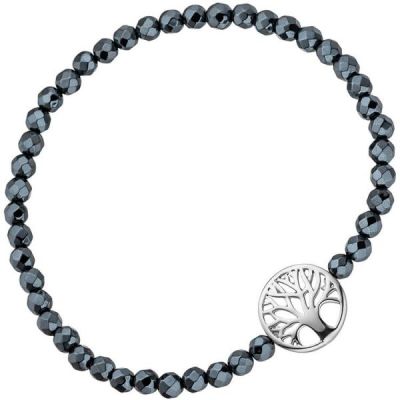 Armband Lebensbaum 925 Sterling Silber mit Hämatit schwarz flexibel | 48717 / EAN:4053258332290