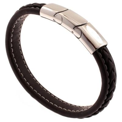 Armband Leder schwarz mit Edelstahl 22 cm | 54394 / EAN:4053258546178