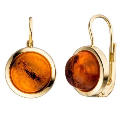 Boutons rund 333 Gold Gelbgold 2 Bernsteine orange Ohrringe | 45152 / EAN:4053258295069