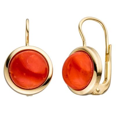 Boutons rund 333 Gold Gelbgold 2 Korallen rot Ohrringe Ohrhänger | 45147 / EAN:4053258295014