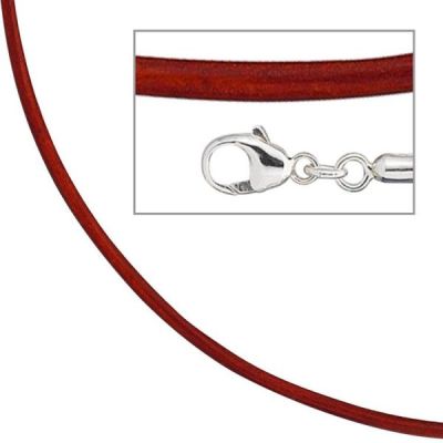 Collier Halskette Leder rot 925 Silber 42 cm - 2 mm Karabiner | 35426 / EAN:4053258104538