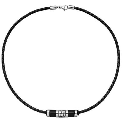 Collier Halskette Leder schwarz mit Edelstahl 45 cm Kette Lederkette | 37904 / EAN:4053258086681
