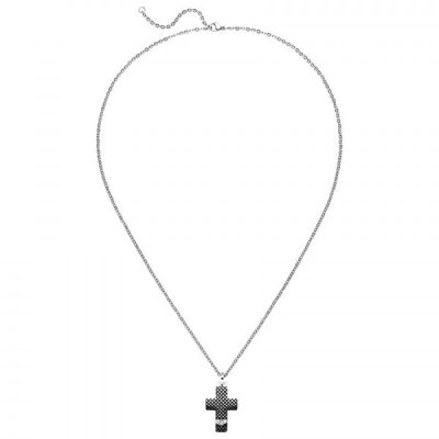 Collier Halskette mit Kreuz-Anhänger aus Edelstahl mit Zirkonia 56 cm | 54396 / EAN:4053258548240