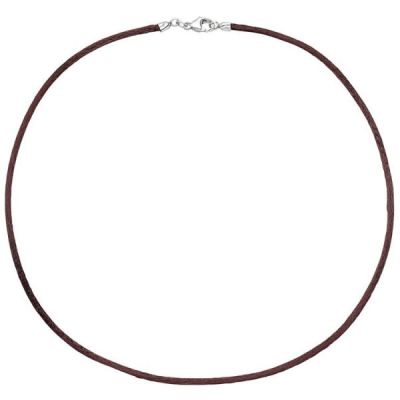 Collier Halskette Seide braun 2,8 mm 42 cm, Verschluss 925 Silber | 27567 / EAN:4053258104378