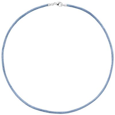 Collier Halskette Seide hellblau 2,8 mm 42 cm, Verschluss 925 Silber | 26918 / EAN:4053258104347