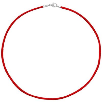 Collier Halskette Seide rot 2,8 mm 42 cm, Verschluss 925 Silber Kette | 32895 / EAN:4053258104385