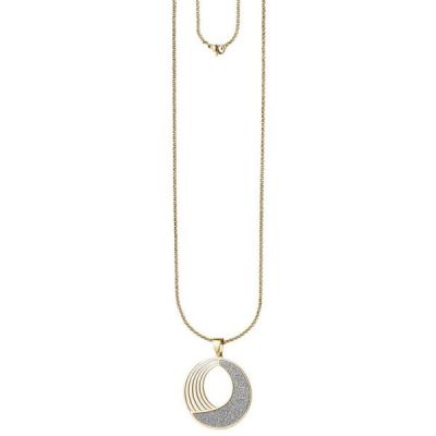 Collier Kette mit Anhänger rund Edelstahl gold farben Glitzer-Effekt 80 cm | 46173 / EAN:4053258302897