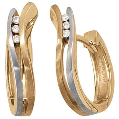 Creolen 585 Gold bicolor matt 6 Diamanten Brillanten Ohrringe | 30354 / EAN:4053258039816