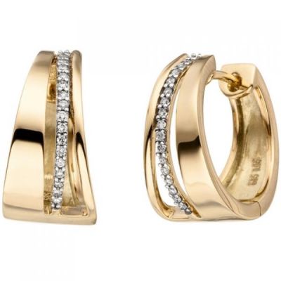 Creolen 585 Gold Gelbgold bicolor 34 Diamanten Brillanten Ohrringe | 50721 / EAN:4053258358542