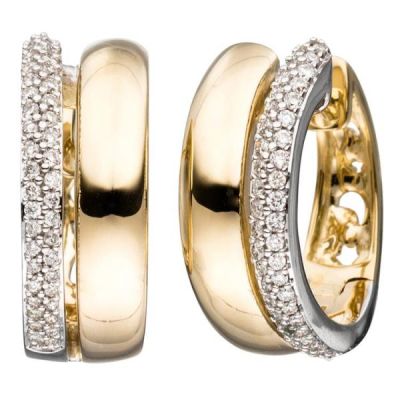 Creolen 585 Gold Gelbgold bicolor 86 Diamanten Brillanten Ohrringe | 44802 / EAN:4053258288443