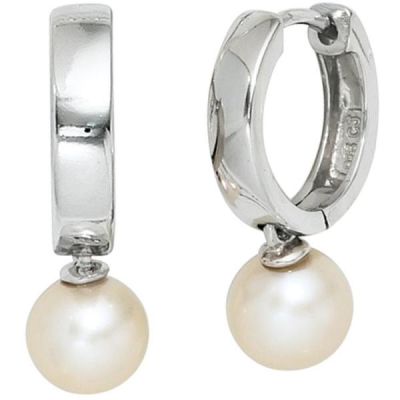 Creolen 925 Silber rhodiniert 2 Süßwasserperlen Perlen Ohrringe | 40419 / EAN:4053258215951