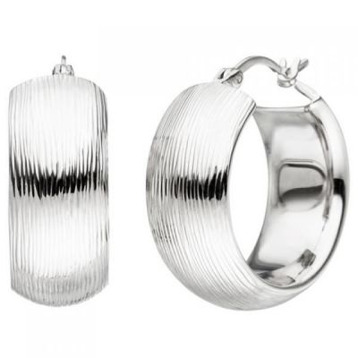 Creolen breit 925 Sterling Silber mit Struktur Ohrringe Silbercreolen | 48345 / EAN:4053258329368