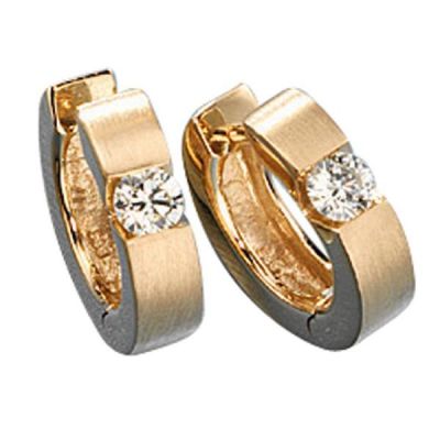 Creolen rund 585 Gold Gelbgold matt 2 Diamanten Brillanten 0,30 ct. | 29345 / EAN:4053258034897