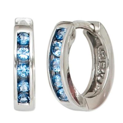 Creolen rund 925 Sterling Silber rhodiniert 10 Zirkonia blau Ohrringe | 40577 / EAN:4053258218754