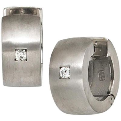 Creolen rund breit 925 Sterling Silber matt 2 Diamanten Brillanten | 40327 / EAN:4053258403273