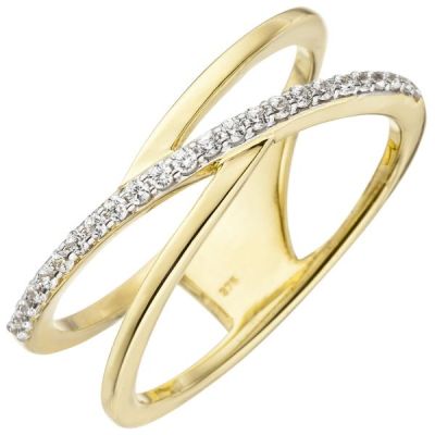 Damen Ring 2-reihig 375 Gold Gelbgold 24 Zirkonia Goldring Größe 50 | 50336-50 / EAN:4053258352281