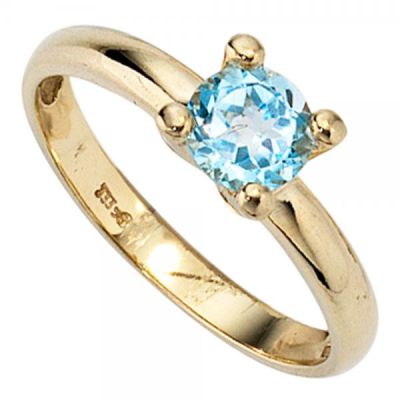 Damen Ring 333 Gelbgold 1 Blautopas hellblau Goldring | 37777 / EAN:4053258051221