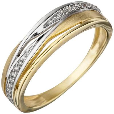 Damen Ring 333 Gelbgold bicolor teil matt mit Zirkonia Goldring | 46358 / EAN:4053258308530