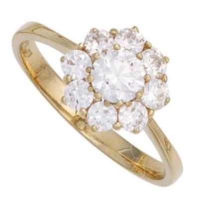 Damen Ring 375 Gold Gelbgold 9 Zirkonia Goldring | 42344 / EAN:4053258249390