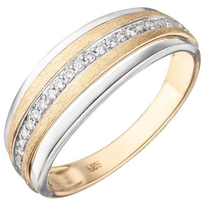 Damen Ring 585 Gelbgold Weißgold bicolor eismatt 17 Diamanten Brillanten | 54228 / EAN:4053258542835
