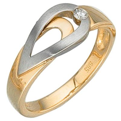 Damen Ring 585 Gelbgold Weißgold bicolor matt, 1 Diamant Brillant | 30410 / EAN:4053258040461