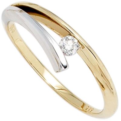 Damen Ring, 585 Gelbgold Weißgold Diamant Brillant 0,10ct. | 39329 / EAN:4053258231265