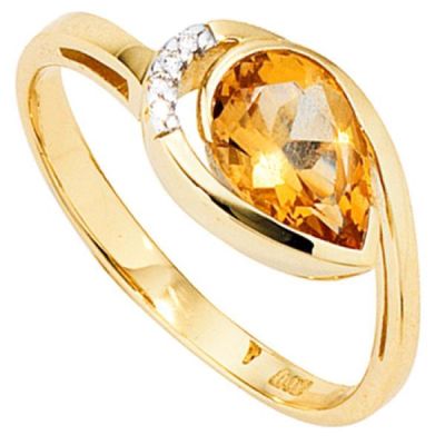 Damen Ring 585 Gold Gelbgold 1 Citrin orange 4 Diamanten | 37817 / EAN:4053258053041