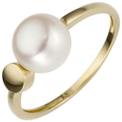 Damen Ring 585 Gold Gelbgold 1 Perle, Perlenring | 53403 / EAN:4053258516027
