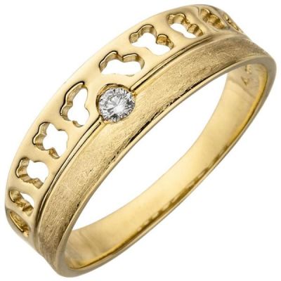 Damen Ring 585 Gold Gelbgold, eismatt 1 Diamant Brillant 0,05ct. | 52544 / EAN:4053258470503