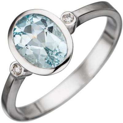 Damen Ring 585 Gold Weißgold 1 Aquamarin hellblau blau 2 Diamanten | 43985 / EAN:4053258280072