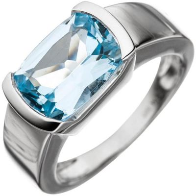 Damen Ring 585 Gold Weißgold 1 Blautopas, hellblau blau Weißgoldring | 58 | 28218 / EAN:4053258050767