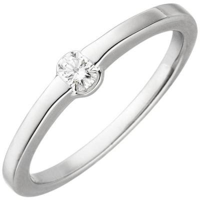 Damen Ring 585 Gold Weißgold 1 Diamant Brillant 0,15ct. Diamantring | 52519 / EAN:4053258512791