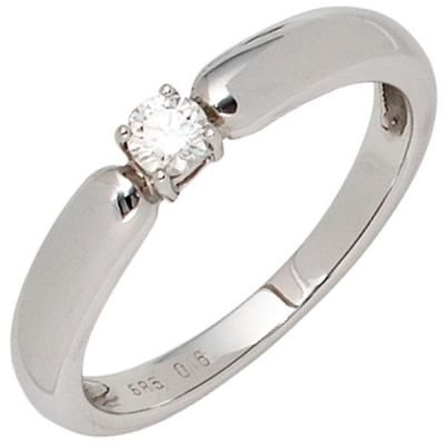 Damen Ring 585 Gold Weißgold 1 Diamant Brillant 0,16ct. Diamantring | 23727 / EAN:4053258036624