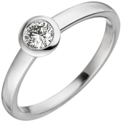 Damen Ring 585 Gold Weißgold 1 Diamant Brillant 0,25ct. Diamantring | 49988 / EAN:4053258347454