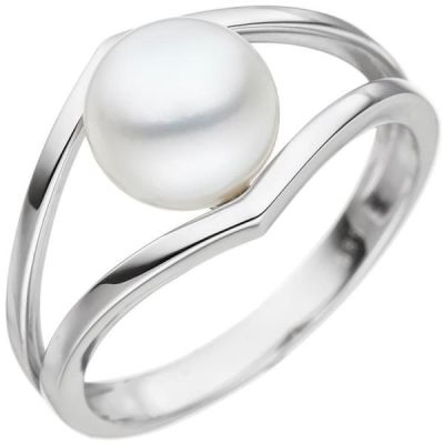 Damen Ring 585 Gold Weißgold 1 Perle Perlenring | 48755 / EAN:4053258333341