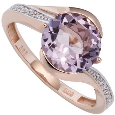 Damen Ring 585 Rotgold 16 Diamanten Brillanten 1 Amethyst lila violett | 44848