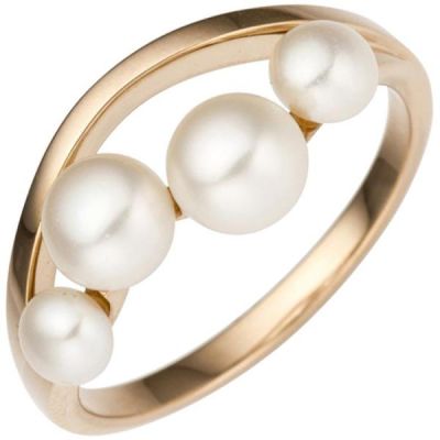 Damen Ring 585 Rotgold Rosegold 4 Perlen Perlenring | 50440 / EAN:4053258348079