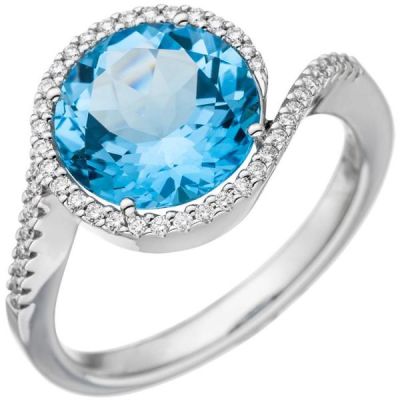 Damen Ring 585 Weißgold 1 Blautopas blau 47 Diamanten | 48770 / EAN:4053258341957