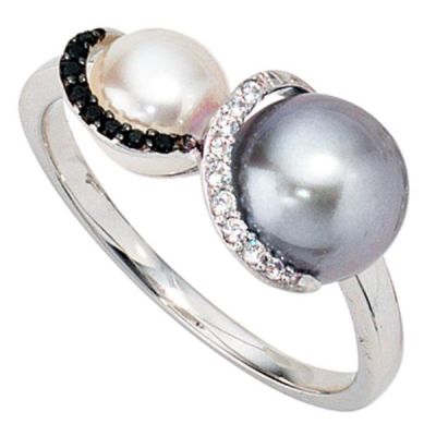 Damen Ring 585 Weißgold 2 Perlen 17 Diamanten | 37564 / EAN:4053258059272