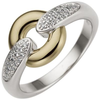 Damen Ring 585 Weißgold Gelbgold bicolor 32 Diamanten | 53408 / EAN:4053258516348