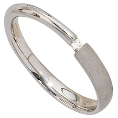 Damen Ring 925 Sterling rhodiniert teil matt 1 Diamant 0,02ct. | 37965 / EAN:4053258089439